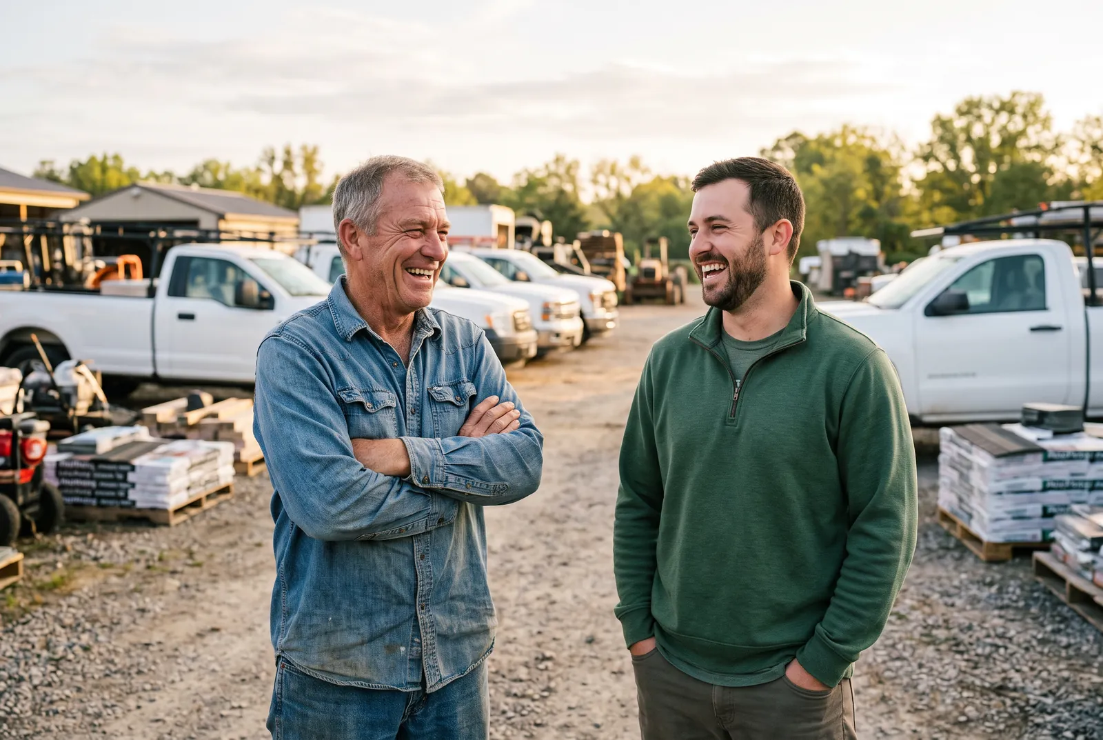 Walt and Brody Hartline in the company yard