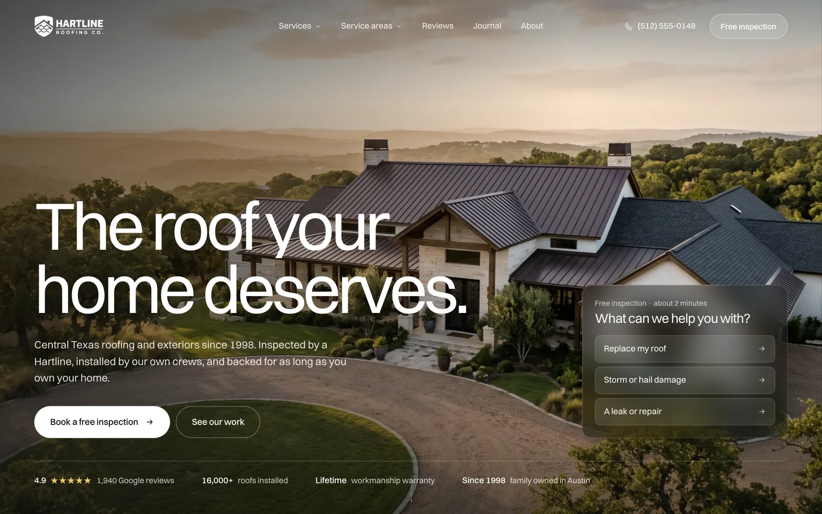 Hartline Roofing Co. (Austin) sample website