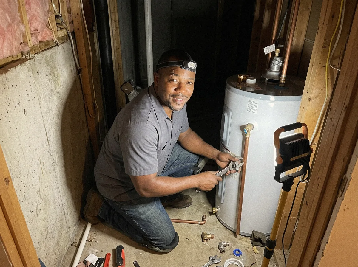 Swapping a water heater in a Decatur basement