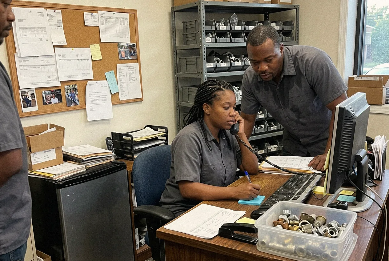 Going over the week with office lead Keisha