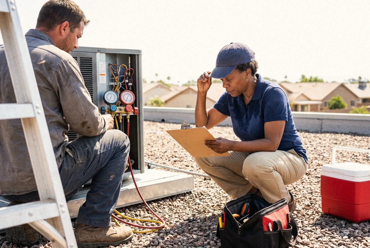Checking a new install on a 112-degree afternoon