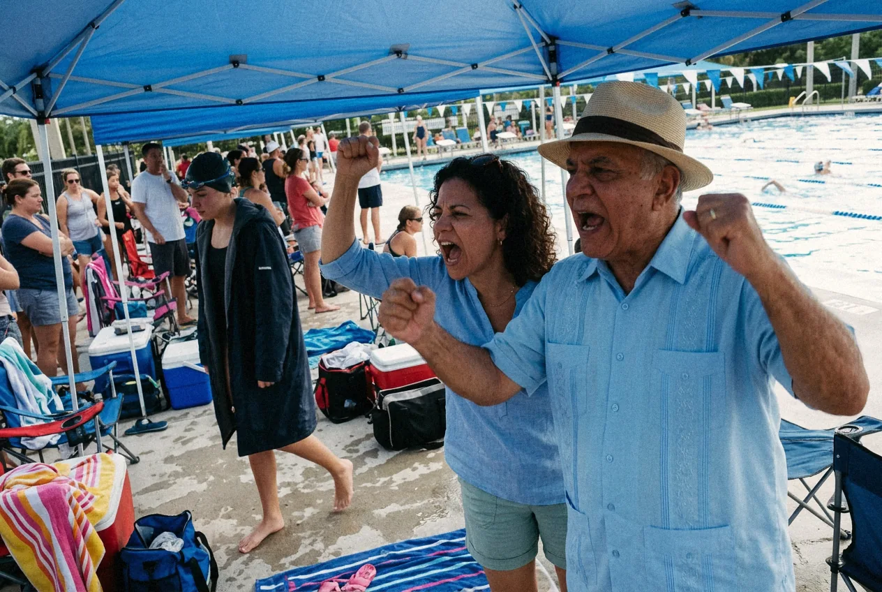 Her daughter's district swim meet