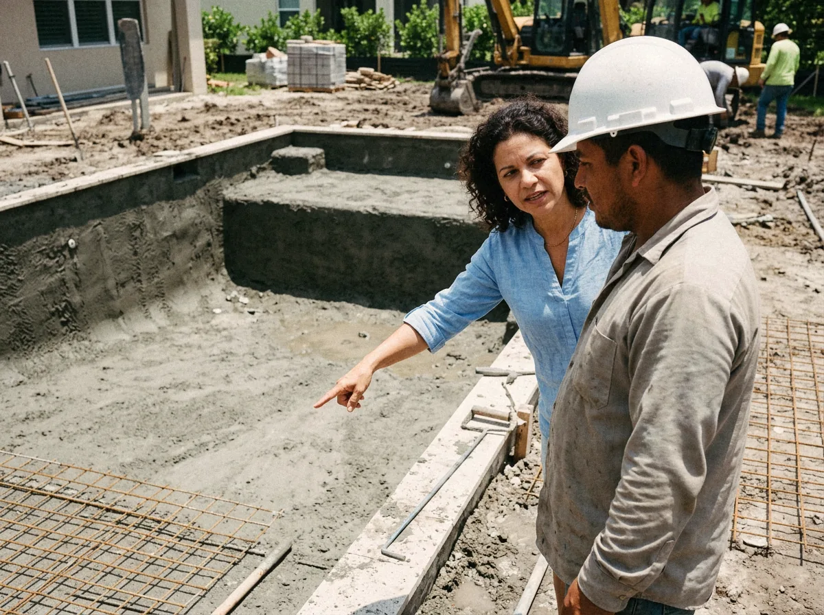 Walking a gunite shell with her crew lead