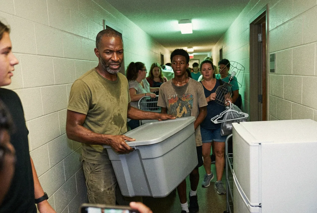 Moving his son into the dorm
