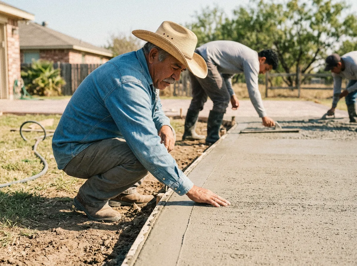 Hector checking the finish on a driveway