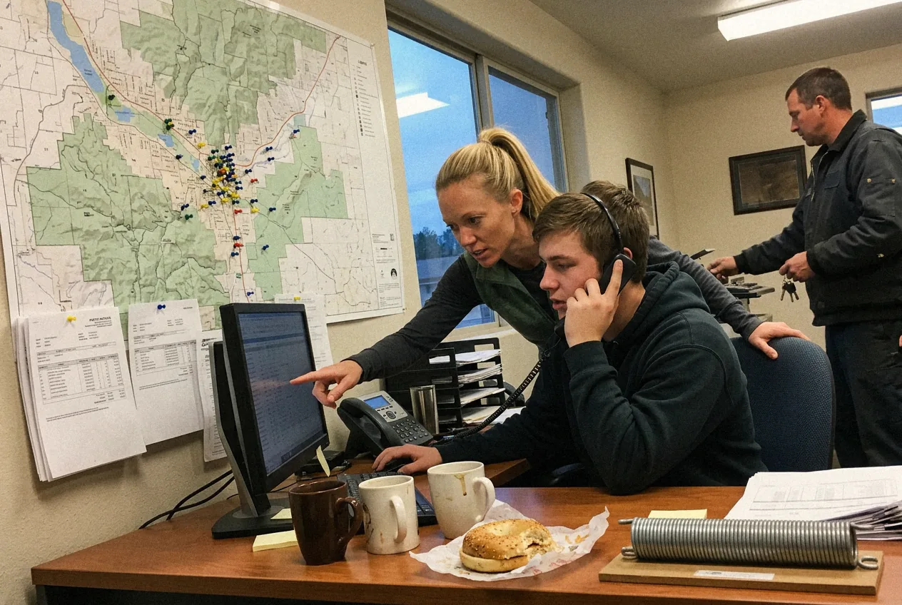The dispatch desk at 7 a.m.