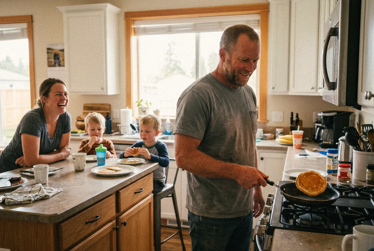 Saturday pancakes before the storm calls start