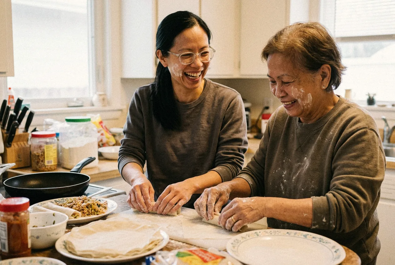 Sunday lumpia with her mom