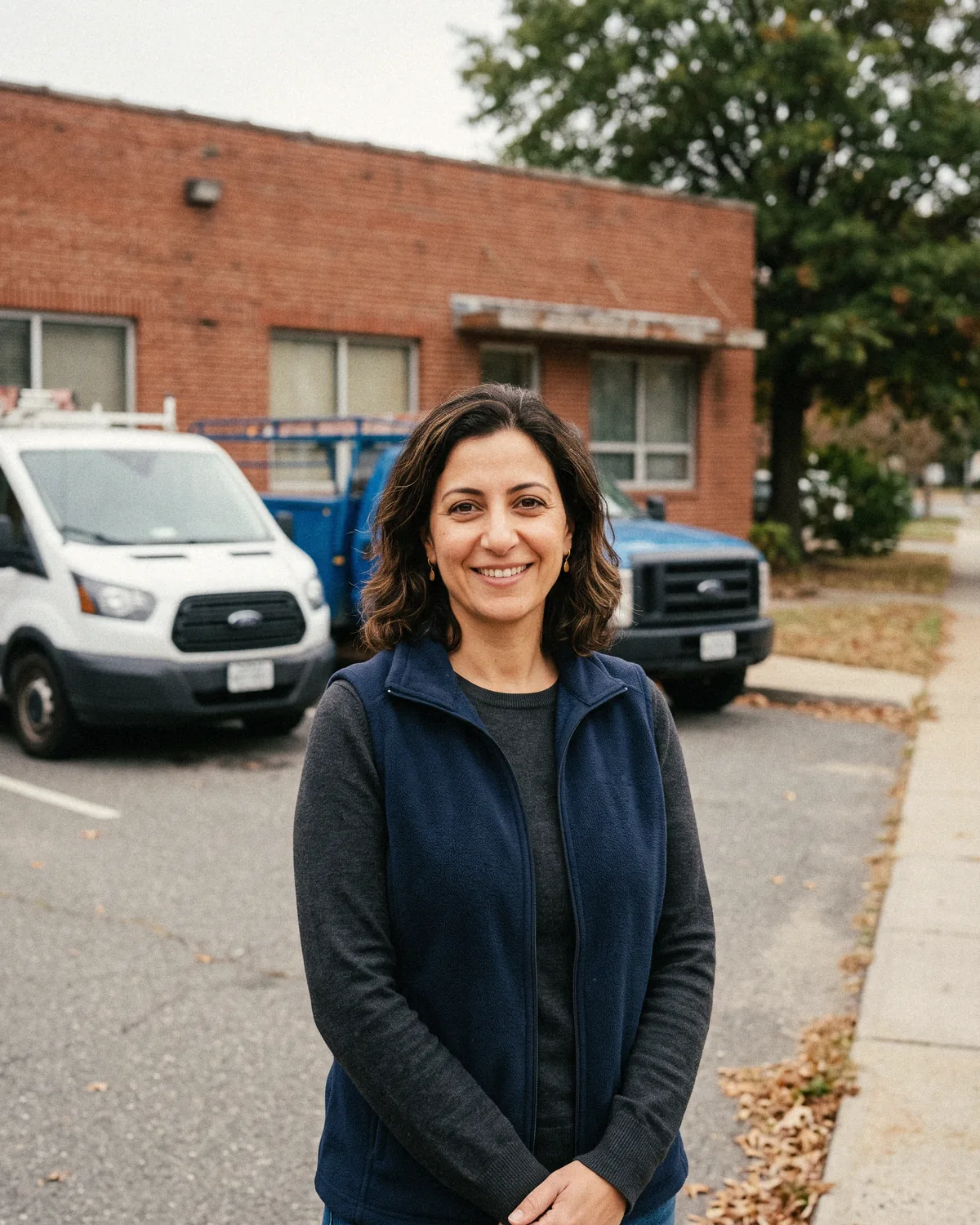 Nadia outside the Greenfield office