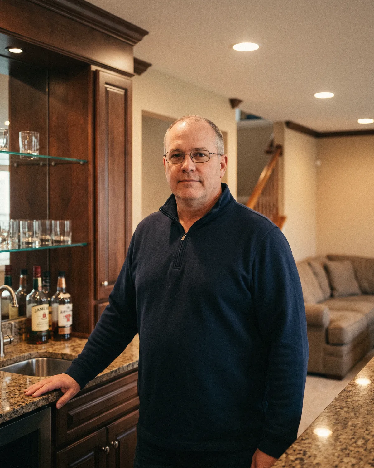 Ray in a finished basement in Naperville
