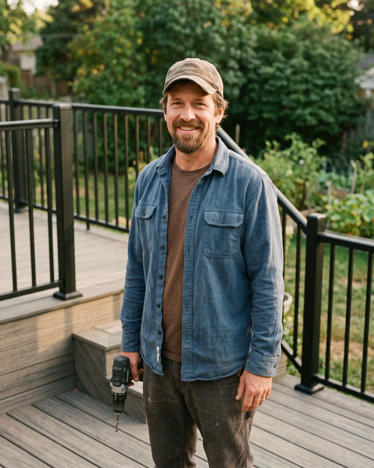 Sam on a finished composite deck in Cary