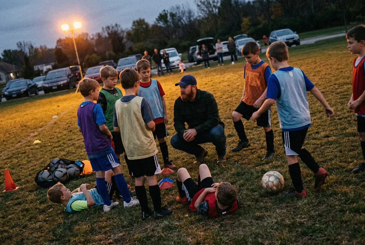 Caleb coaching Micah's U10 team