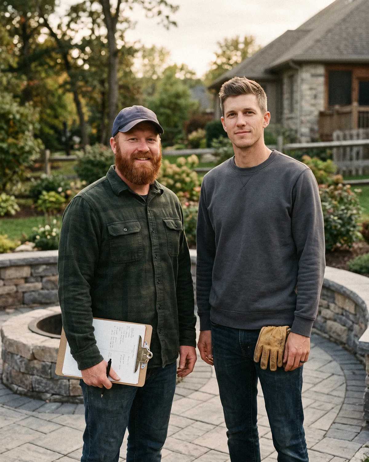 Caleb and Isaiah on a finished patio in Ballantyne
