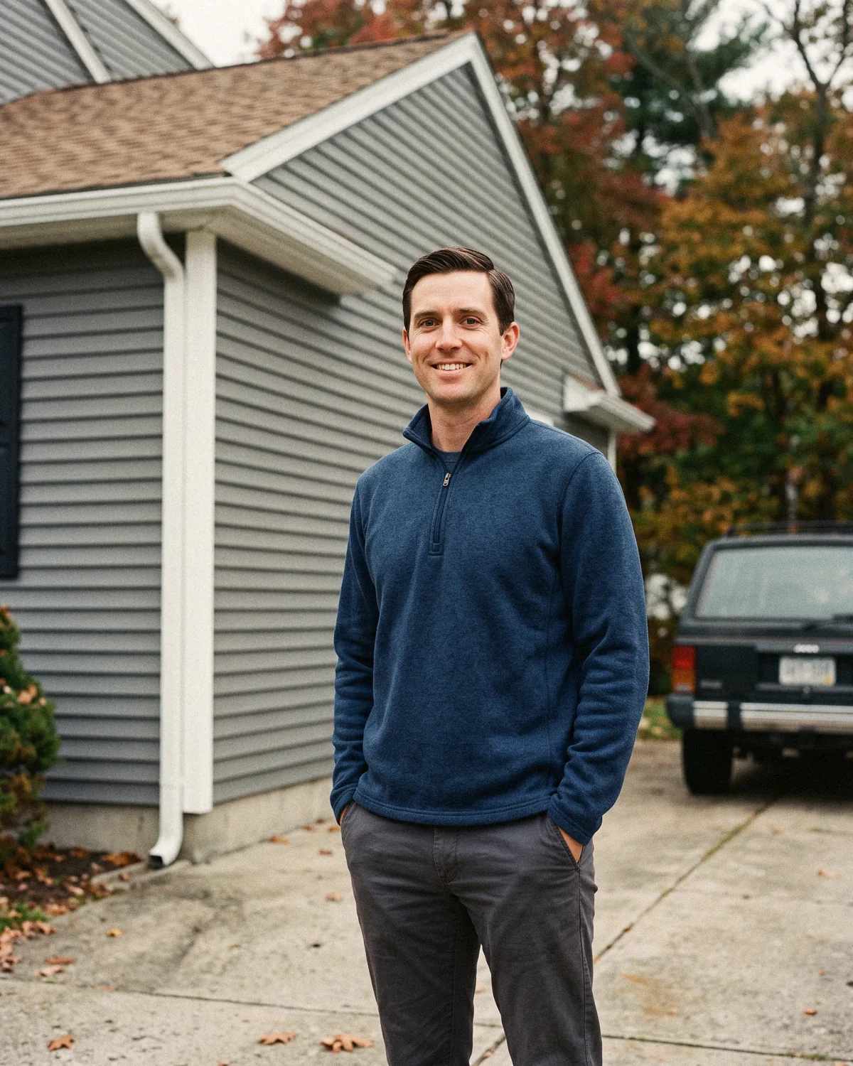Trent in front of a finished siding job in Edina